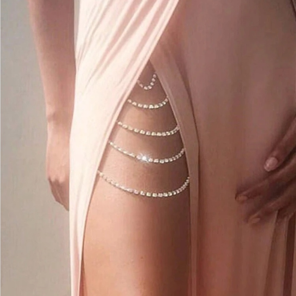 Super Sexy Rhinestone Chains Leg Garter for Slit Dress Accessory Prom Party